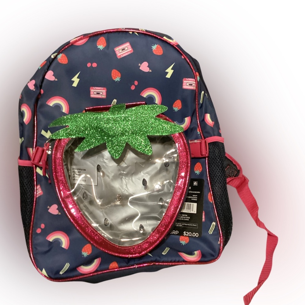 New Kids Full Size Navy Strawberry Clear-Front Backpack -